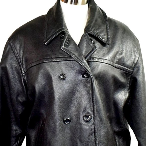 Wilson's Black Removable Lining Leather Navy Pea Coat - Picture 2 of 10